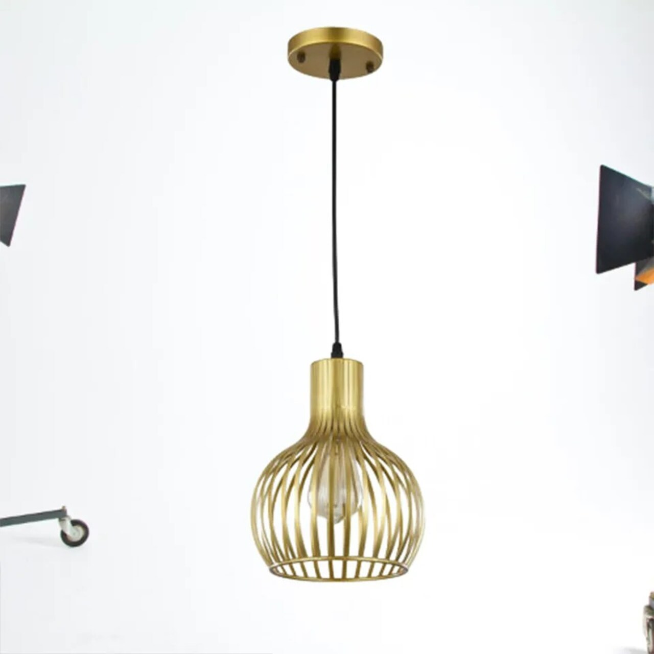 Modern Gold Pendant Light Hanging Ceiling Fixture Kitchen Island Metal Cage Lamp